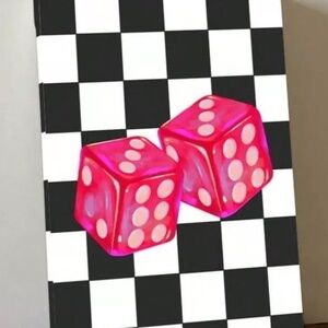 “LUCKY GIRL”, PINK DICE Framed Canvas PRINT.  Size 8X12, Signed by artist.